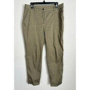 Chicos Ankle Pants 1.5 Size 10 Green Flat Front Pockets Lightweight Solid Olive